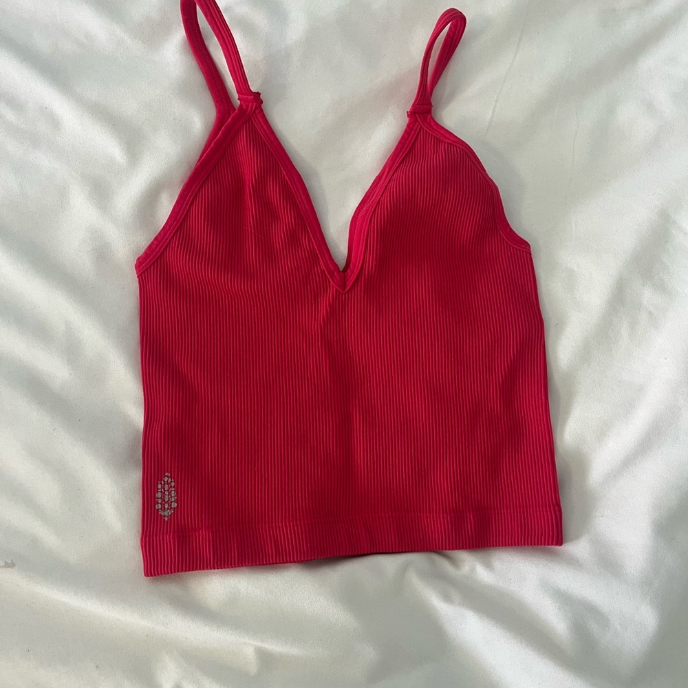 Hot Pink Free People Movement Ribbed V-Neck Crop Top